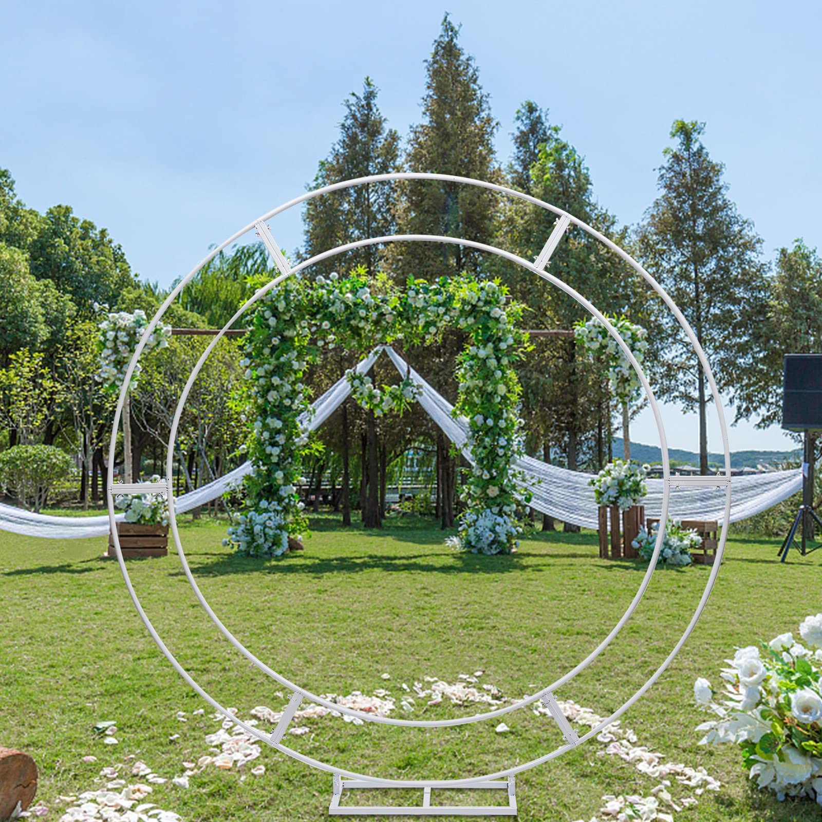 6.8ft White Metal Wedding Arch Stand - Round Ceremony Backdrop for Indoor/Outdoor Weddings, Bridal Showers, Garden Parties & Events - Durable Balloon Arch Frame for Decorations (2m Height)