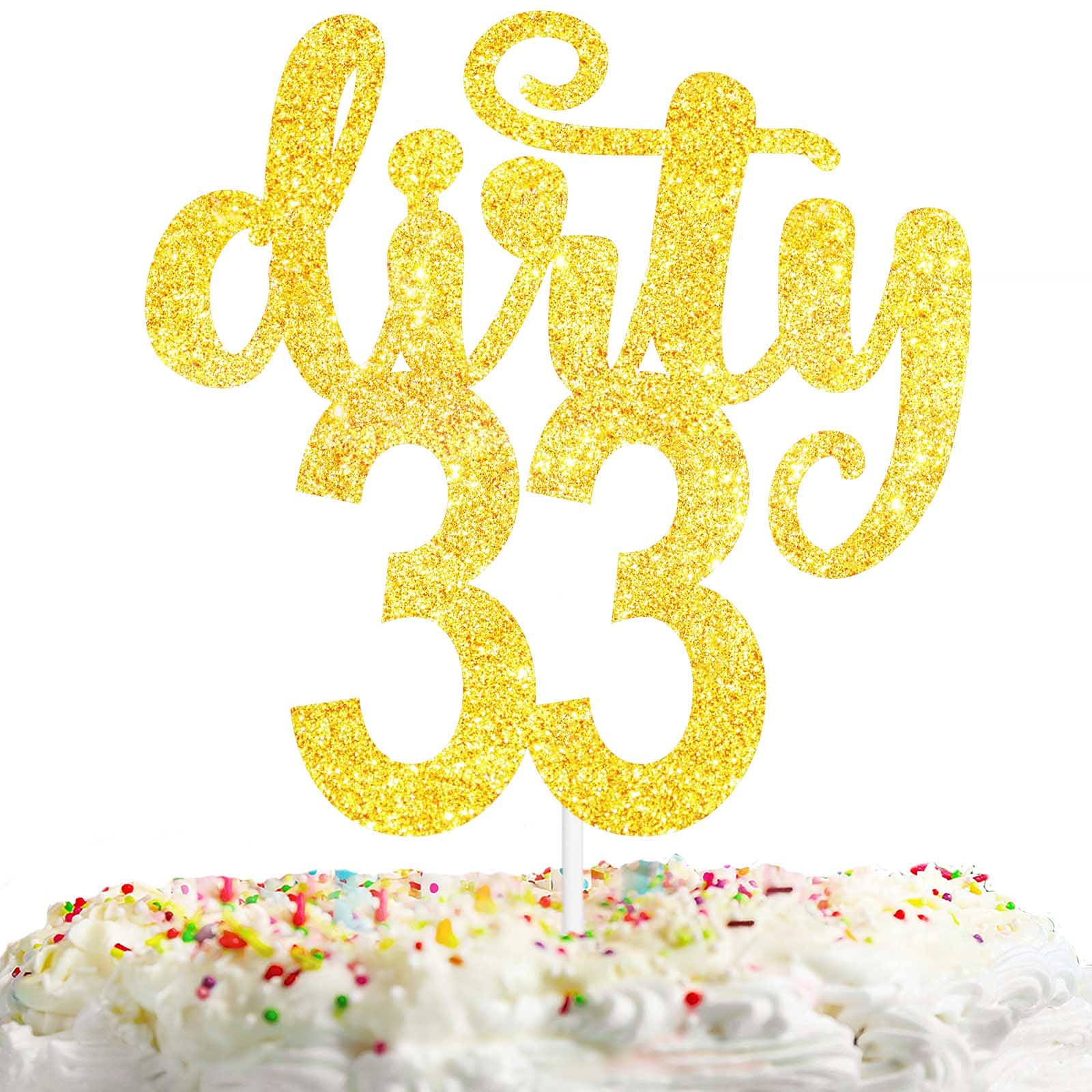 Gold Glitter 33rd Birthday Cake Topper for Men & Women - Happy 33rd Birthday Party Decorations, Anniversary Celebration Supplies - Perfect for Themed Parties, Milestone Cakes & Special Occasions