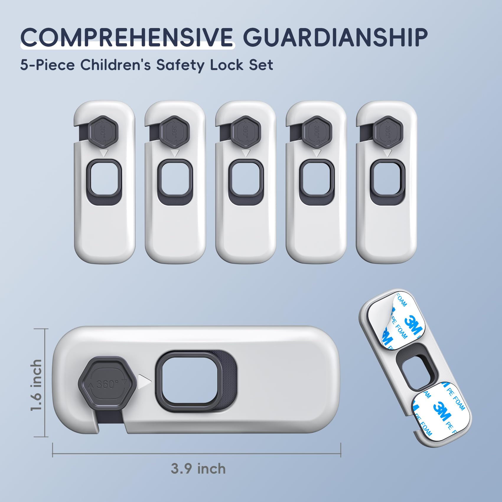 5 Pack Child Proof Refrigerator Lock - Strong Adhesive Baby Safety Locks for Fridge, Oven, Cabinets & RV - Easy Install Grey Child Safety Locks (Perfect for Kitchen, Nursery & Travel Use)