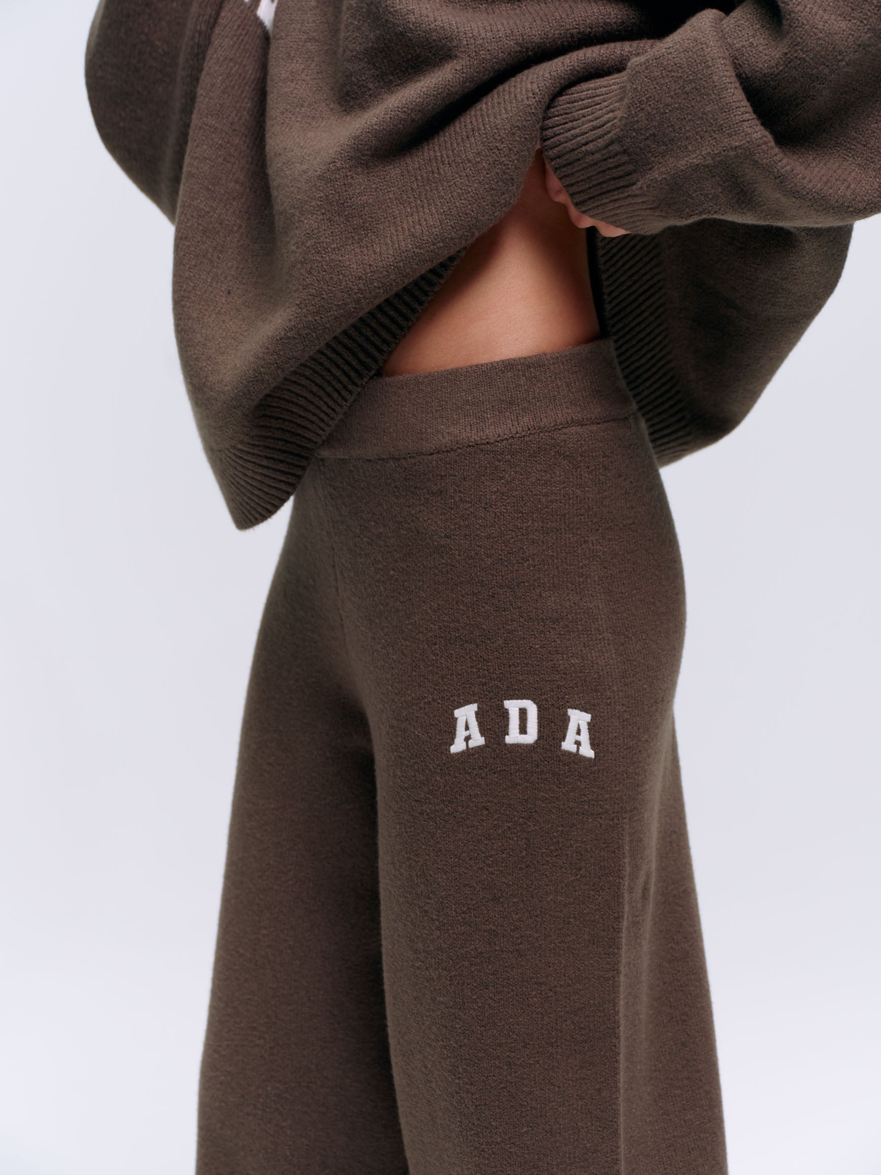 ADA Knit Straight Leg Sweatpants for Women - Dark Cocoa Brown & Cream | Comfortable Casual Lounge Pants for Home, Yoga, and Running