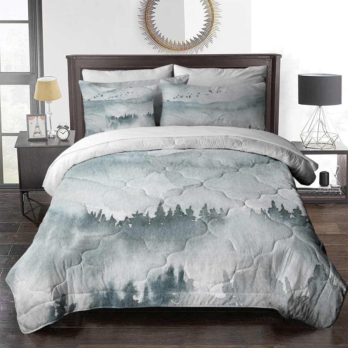 Blessliving Mount Rainier 8-Piece Queen Comforter Set - Misty Frog Forest Design, Blue Valley Bedding Includes Comforter, Sheets, Pillowcases & Shams | Cozy Bedroom Upgrade for Home, Guest Room & Vacation Rental