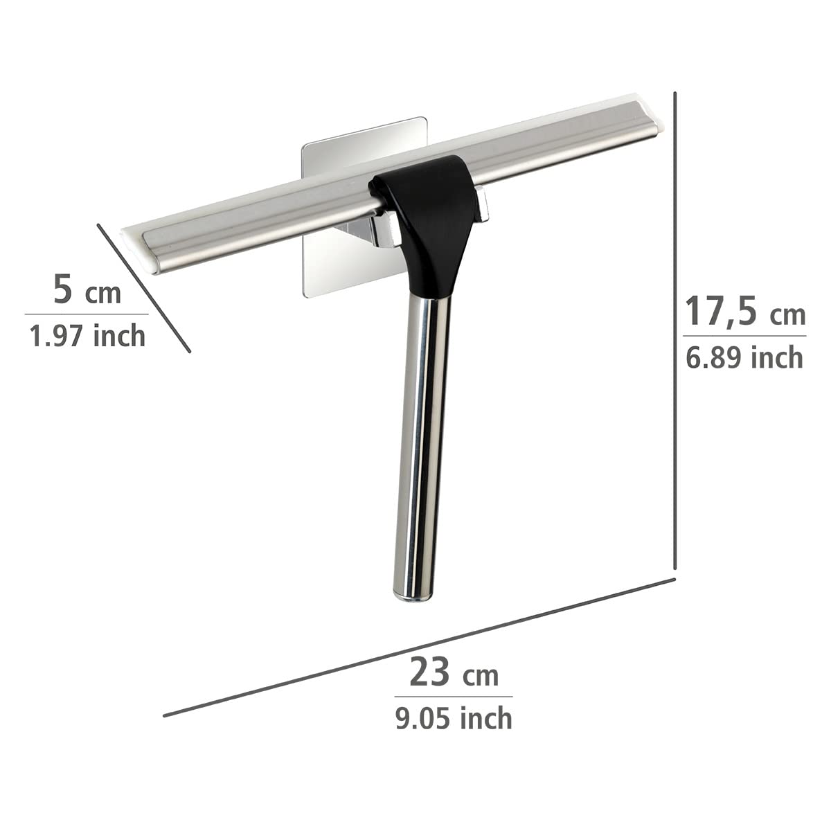 Wenko Turbo-Loc® Quadro Stainless Steel Shower Squeegee - No Drill Bathroom Window Cleaner, Rustproof Chrome Finish (23 x 17.5 x 5 cm) - Perfect for Glass Doors, Tiles & Mirrors