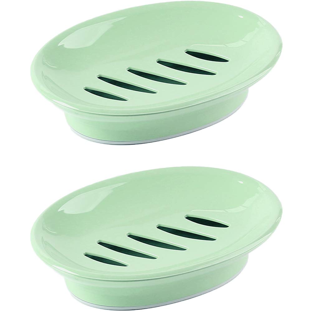 WYOK 2-Pack Green Soap Dish with Drain - Soap Holder & Saver for Shower, Bathroom, Kitchen - Prevents Mushy Soap, Easy to Clean - Perfect for Countertop, Sink, or Bathtub Organization
