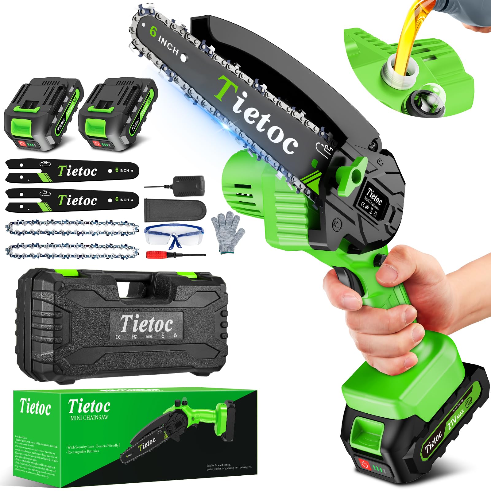 6-Inch Tietoc Mini Chainsaw with 2 Rechargeable Batteries - Cordless Electric Saw for Wood Cutting, Tree Trimming & DIY Projects - Perfect Gift for Men, Dad, Husband, Gardener, Women & Mom - Father's Day, Birthday & Christmas Gifts 2025 - Ideal for Yard Work, Home Improvement & Outdoor Activities