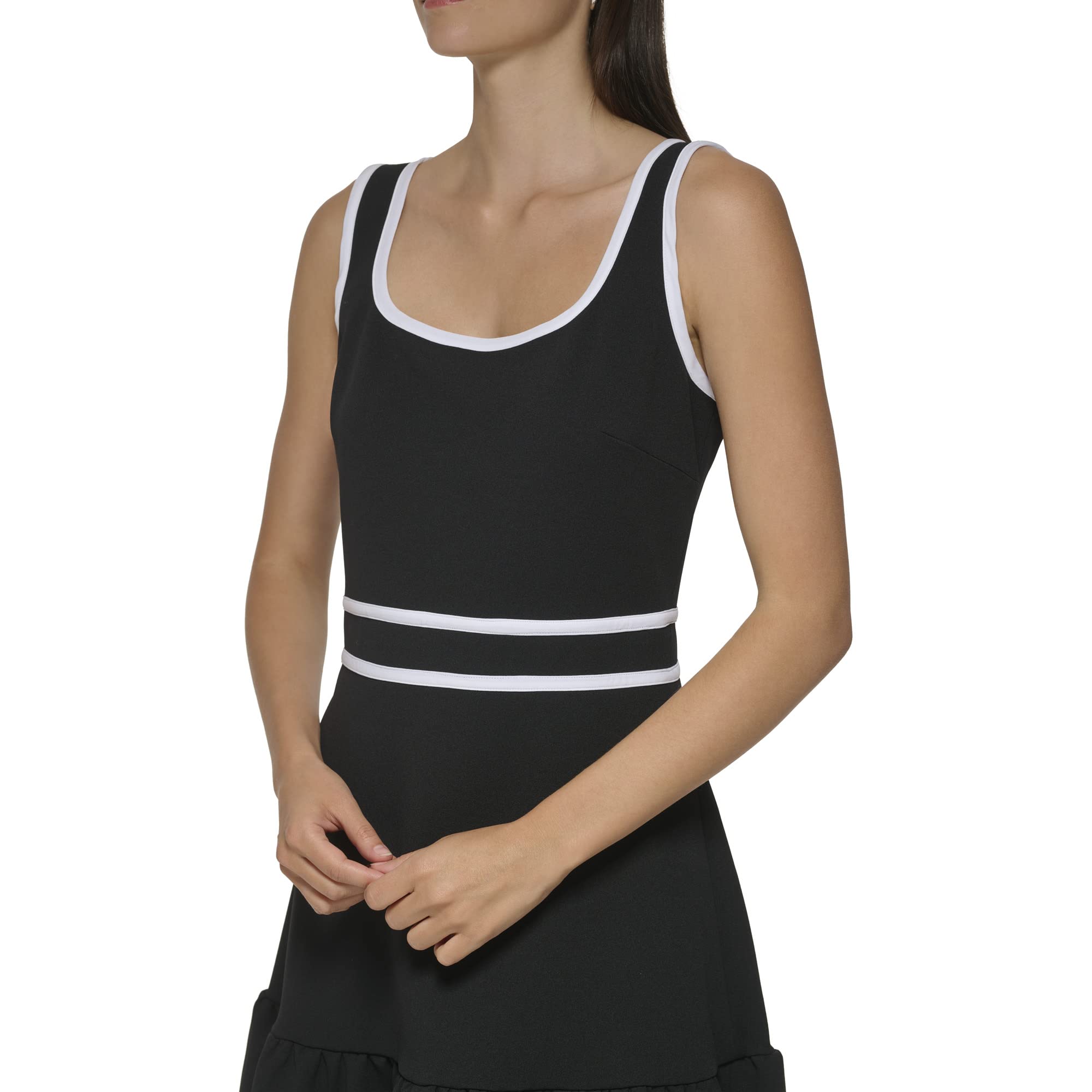KARL LAGERFELD Women's Sleeveless Flounce Hem Dress with Contrast Piping - Casual Summer Dress for Beach, Party & Everyday Wear