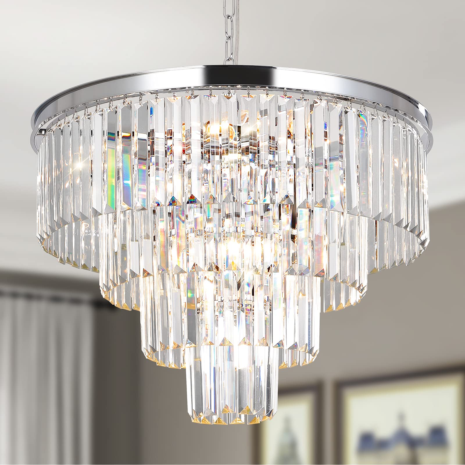 MarkDee Modern 11-Light Crystal Chandelier - 4-Tier Chrome Pendant Lighting Fixture for Dining Room & Living Room (23.62 Inch) | Elegant Ceiling Light for Home Decor, Wedding Venues & Luxury Interiors