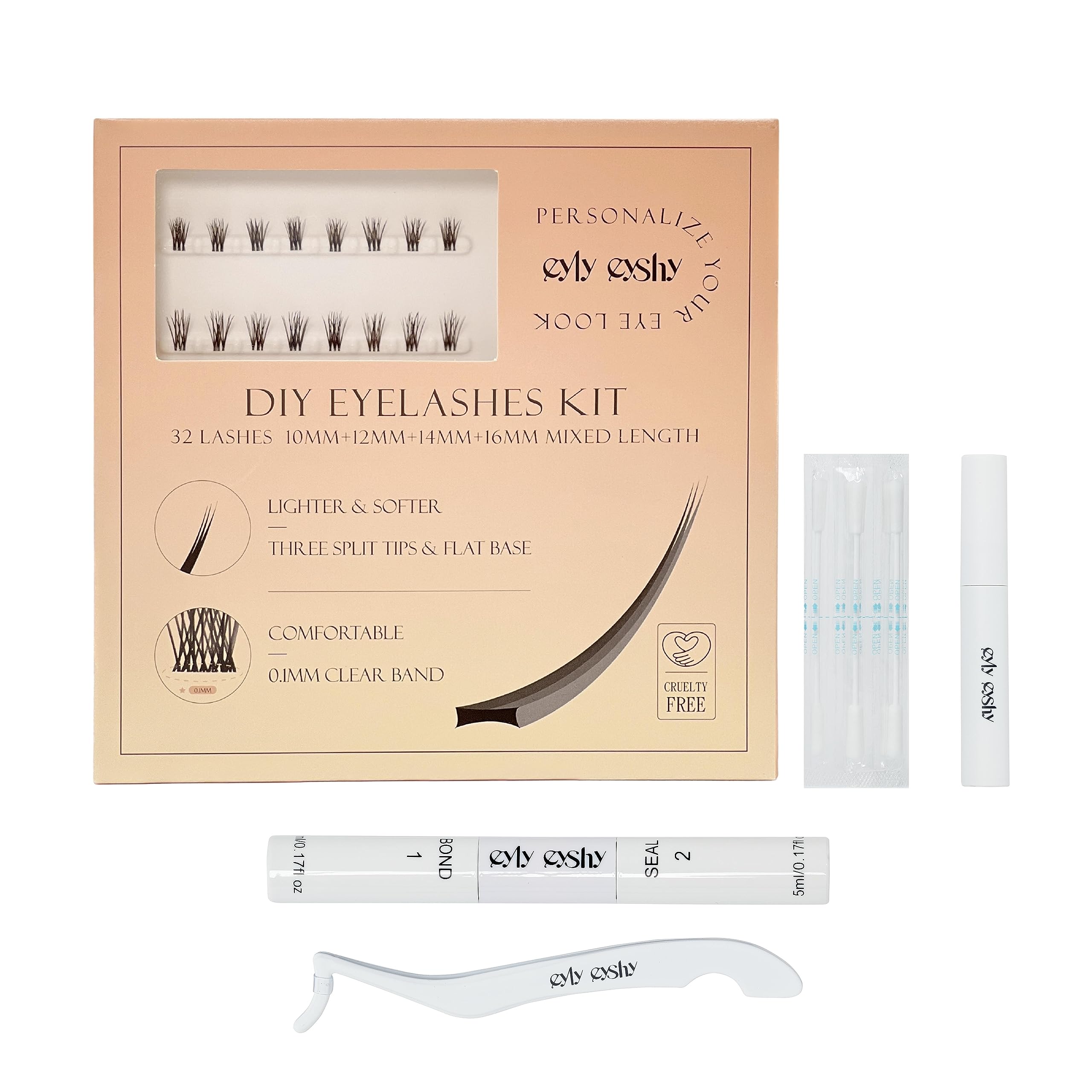 Professional DIY Lash Extension Kit - 32 Clusters for Natural Wispy Look | Lightweight False Eyelashes with Bond Seal | At-Home Individual Lash Kit for Beginners | Perfect Gift for Women | Great for Parties, Weddings & Daily Wear