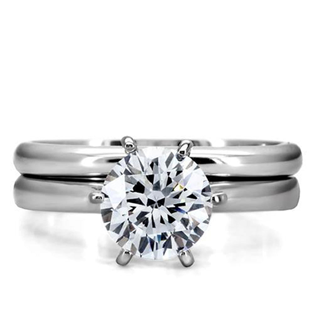 MABELLA Women's Stainless Steel Cubic Zirconia Round Cut Wedding & Engagement Ring Set - Elegant Bridal Jewelry for Proposals, Anniversaries & Special Occasions