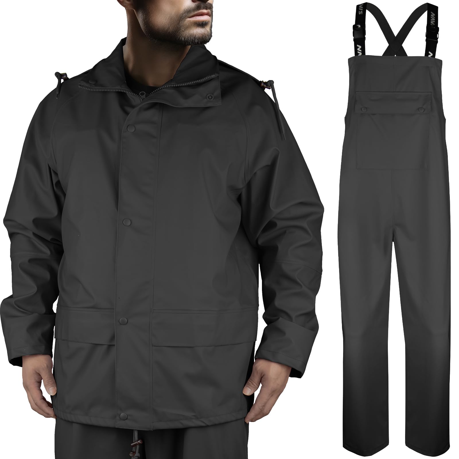 Men's Waterproof Rain Suit - Stretch Jacket & Bib Pants for Outdoor Fishing, Hiking & Hunting - Lightweight Breathable Rain Gear for All-Weather Protection
