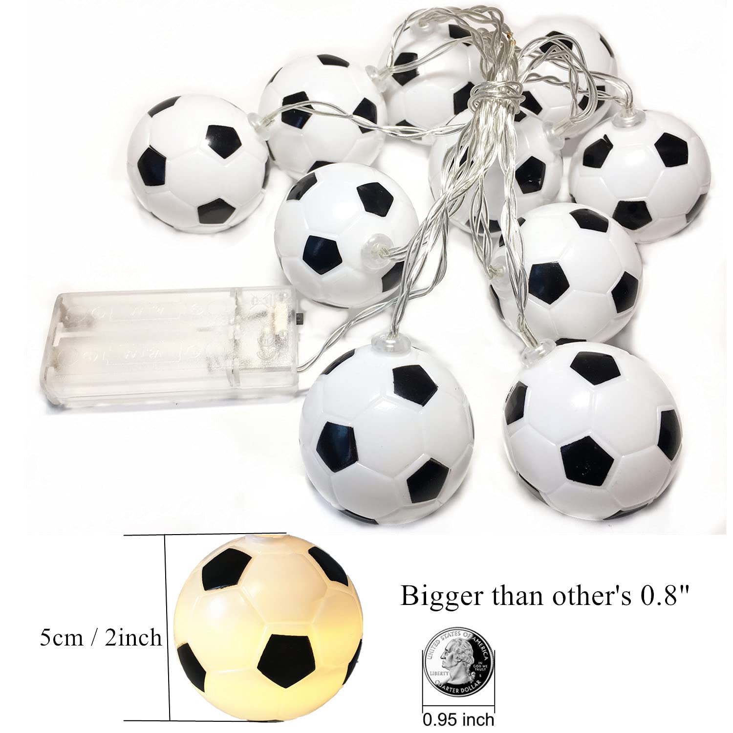 Soccer Ball String Lights - 10 LED Battery Fairy Lights for Kids' Room Decor | Birthday Christmas Party Gift