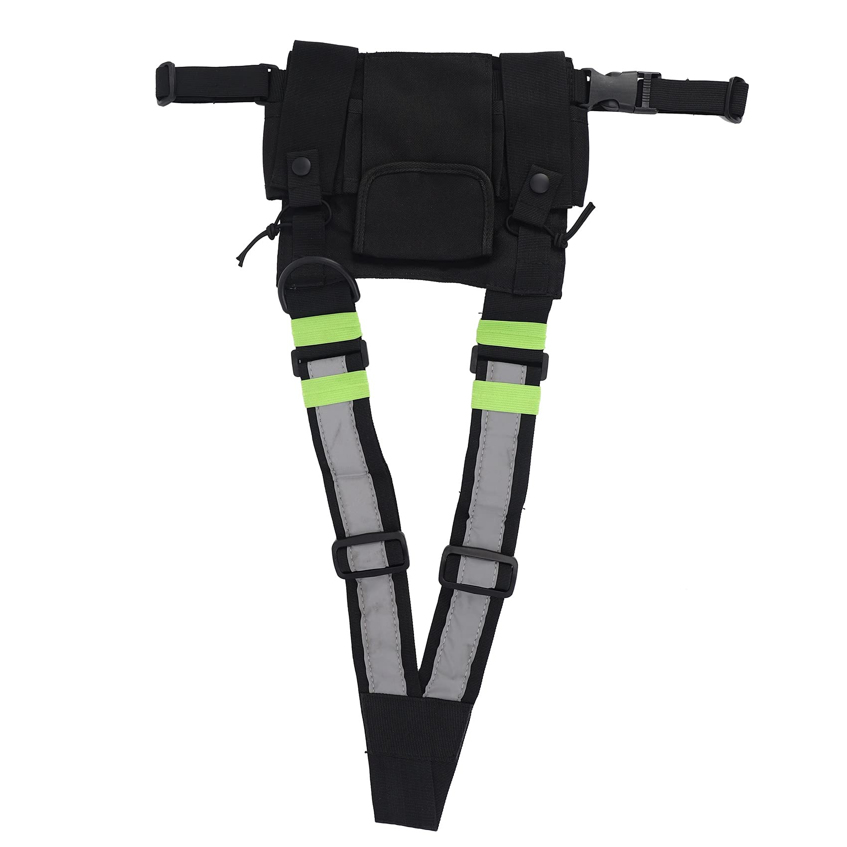 UV-5R Compatible Chest Harness for Walkie Talkie - Durable Radio Pouch Holster Vest with Adjustable Straps for Two-Way Radios (Black & Green) - Ideal for Hiking, Construction, and Outdoor Adventures