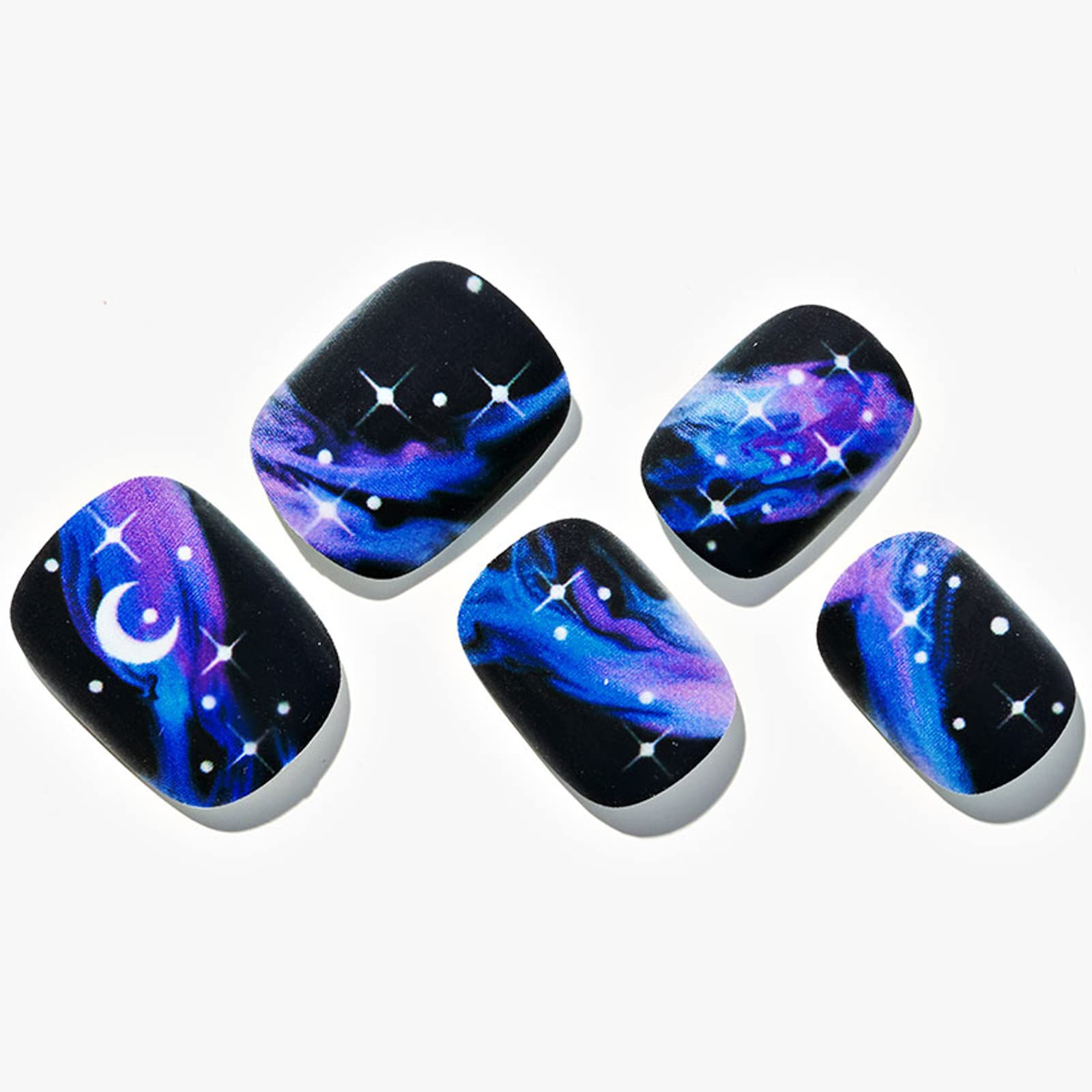 Glamermaid Extra Short Squoval Press On Nails - 24Pcs Matte Round Reusable Fake Nails with Galaxy Purple Mist & Milky Way Gel Glue - UV Finish Acrylic False Nails Manicure Kit for Women | Perfect for Parties, Weddings, and Everyday Glam