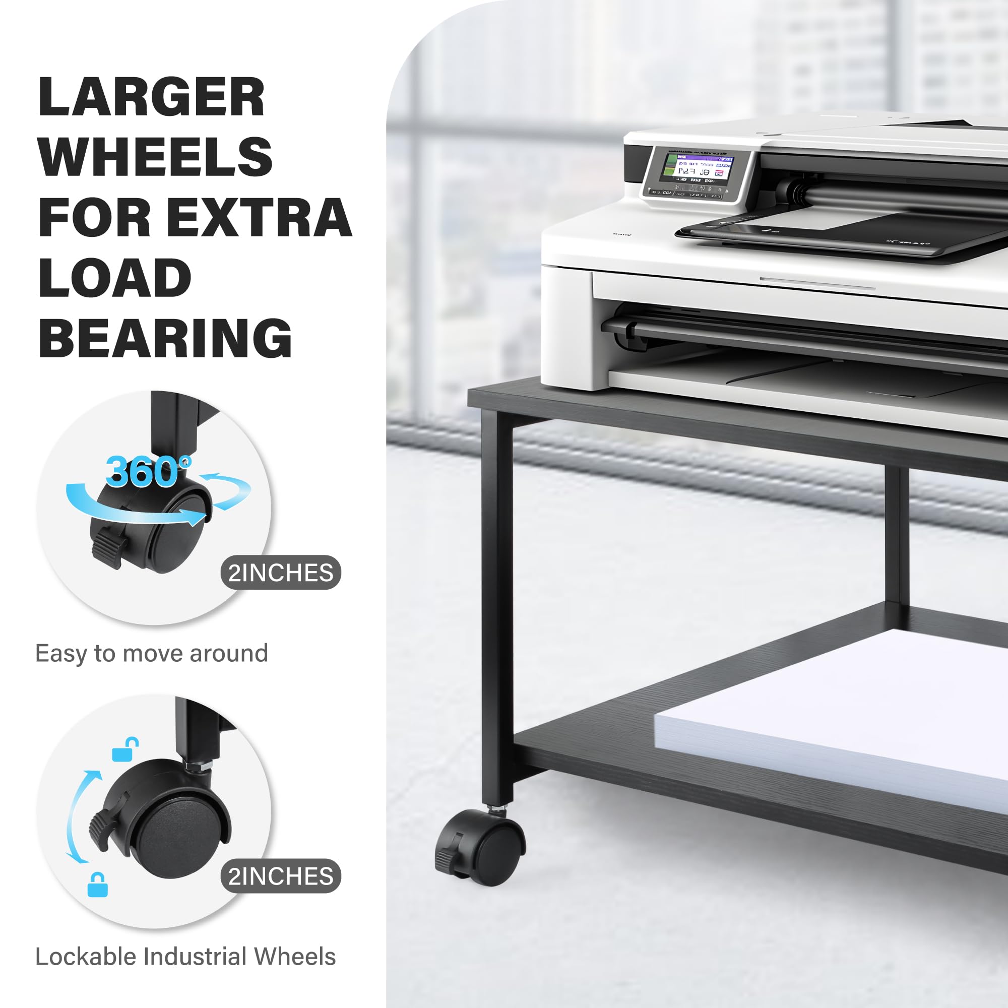 EMERIT 2-Tier Under Desk Printer Stand with Storage - 19.5x19.5x12.8 Inch Heavy Duty Rolling Cart, Mobile Printer Table with Lockable Wheels for Home Office Organization - Industrial Style Workspace Solution for Laser/Inkjet Printers, Scanners and Office Supplies