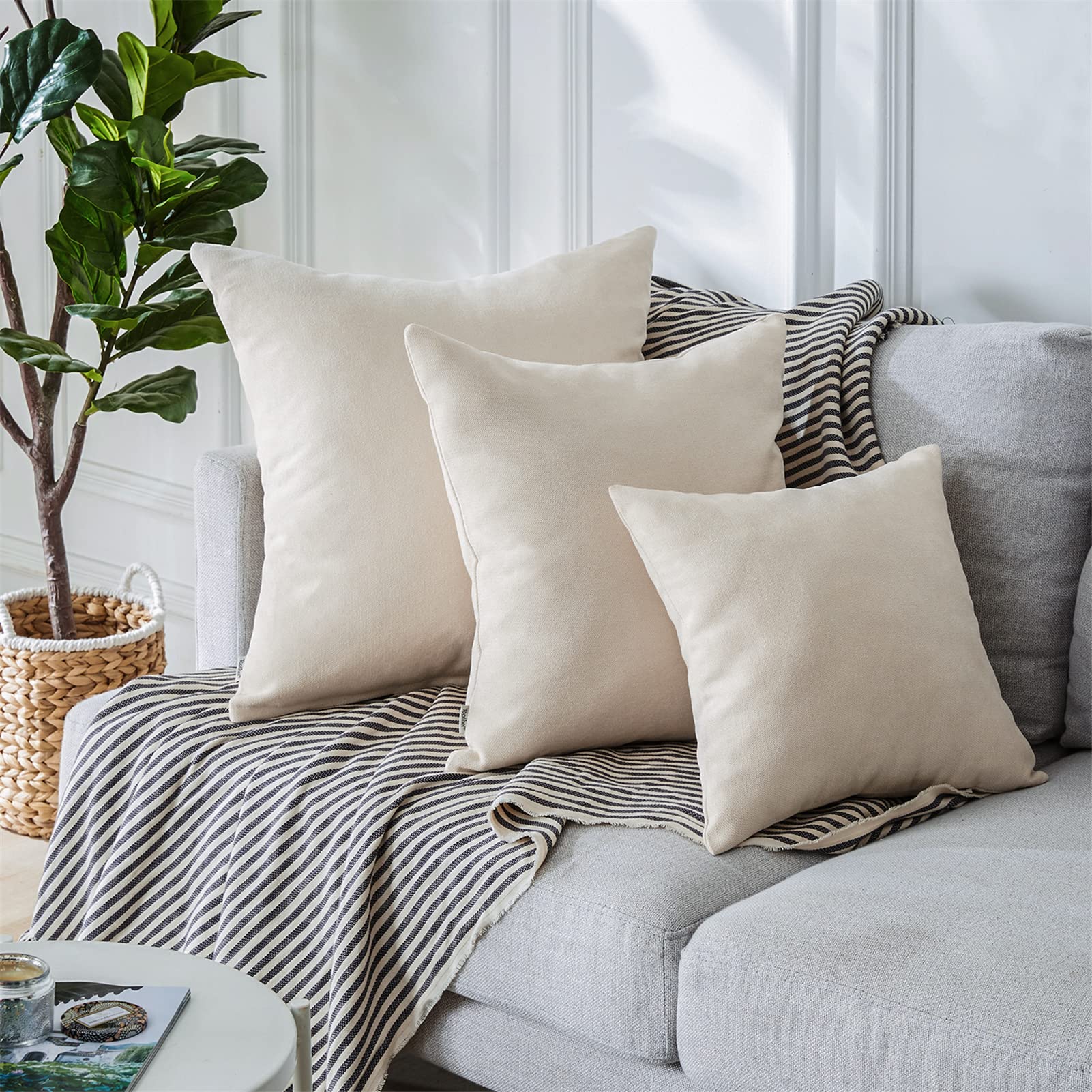 Premium Soft Chenille Decorative Pillow Covers 12x20 Inches - 2 Pack Solid Off-White Cushion Covers for Sofa, Bed, Living Room & Car - Cozy Home Decor Accent for Couches, Chairs and Vehicles