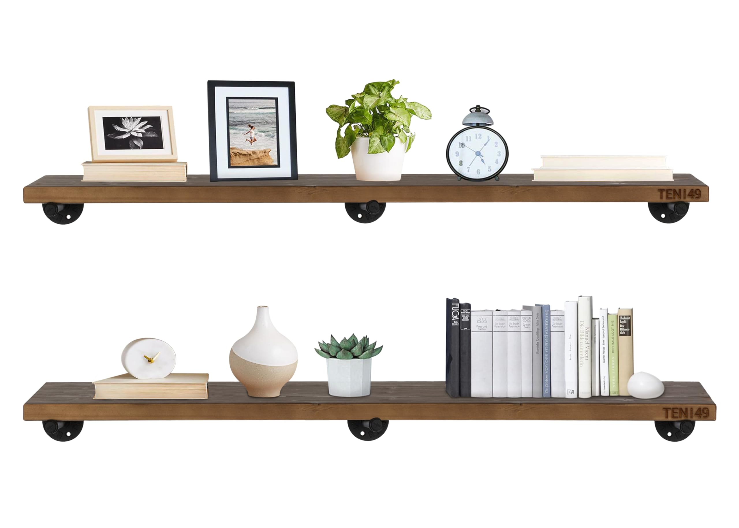 Industrial Pipe Wood Wall Shelf - 48