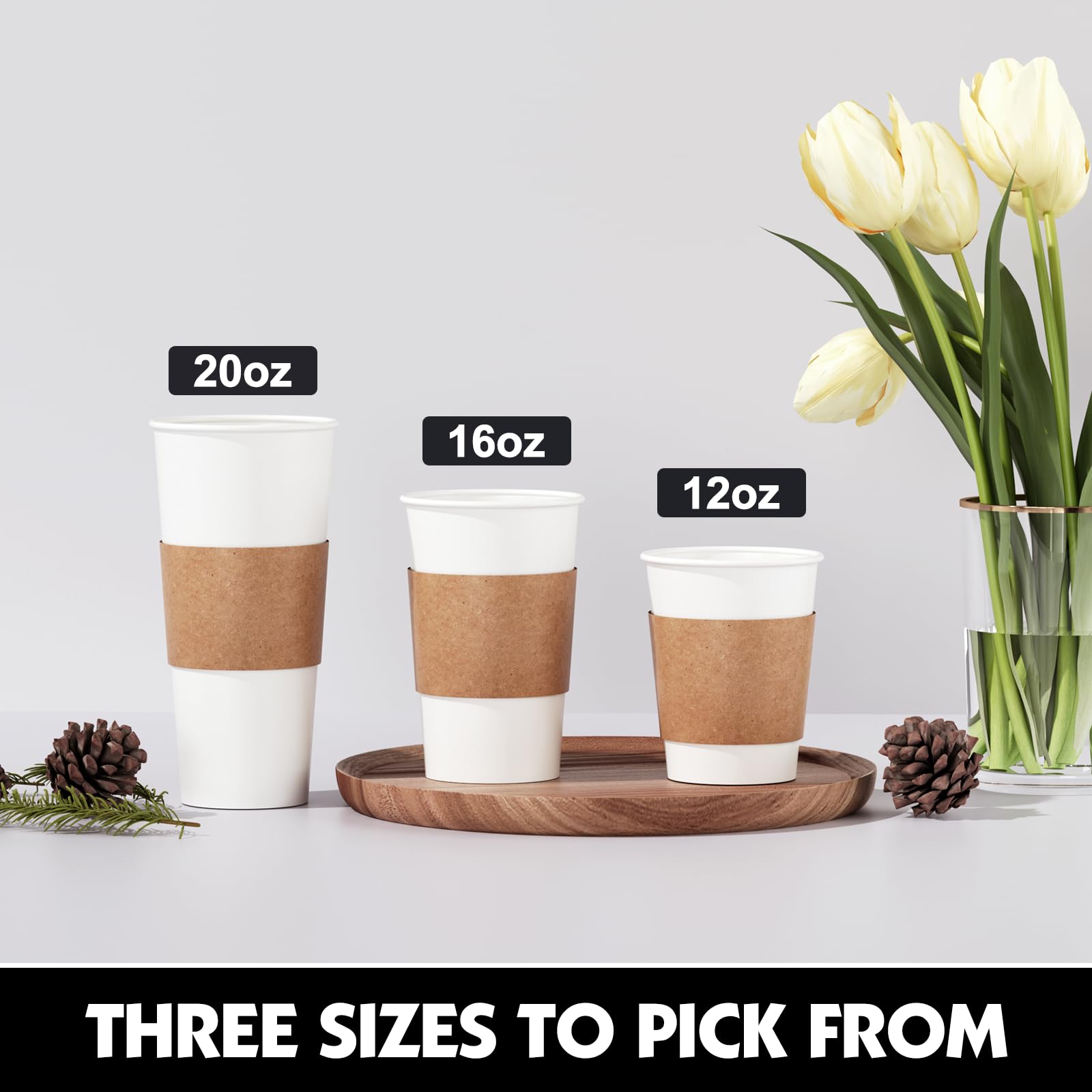 Premium 12oz Disposable Coffee Cups with Lids & Sleeves - 100 Pack Thickened Leak-Proof Paper Cups for Hot Drinks - Ideal for Home, Office, Parties & Travel - Perfect for Morning Coffee, Office Breaks & On-the-Go Lifestyles