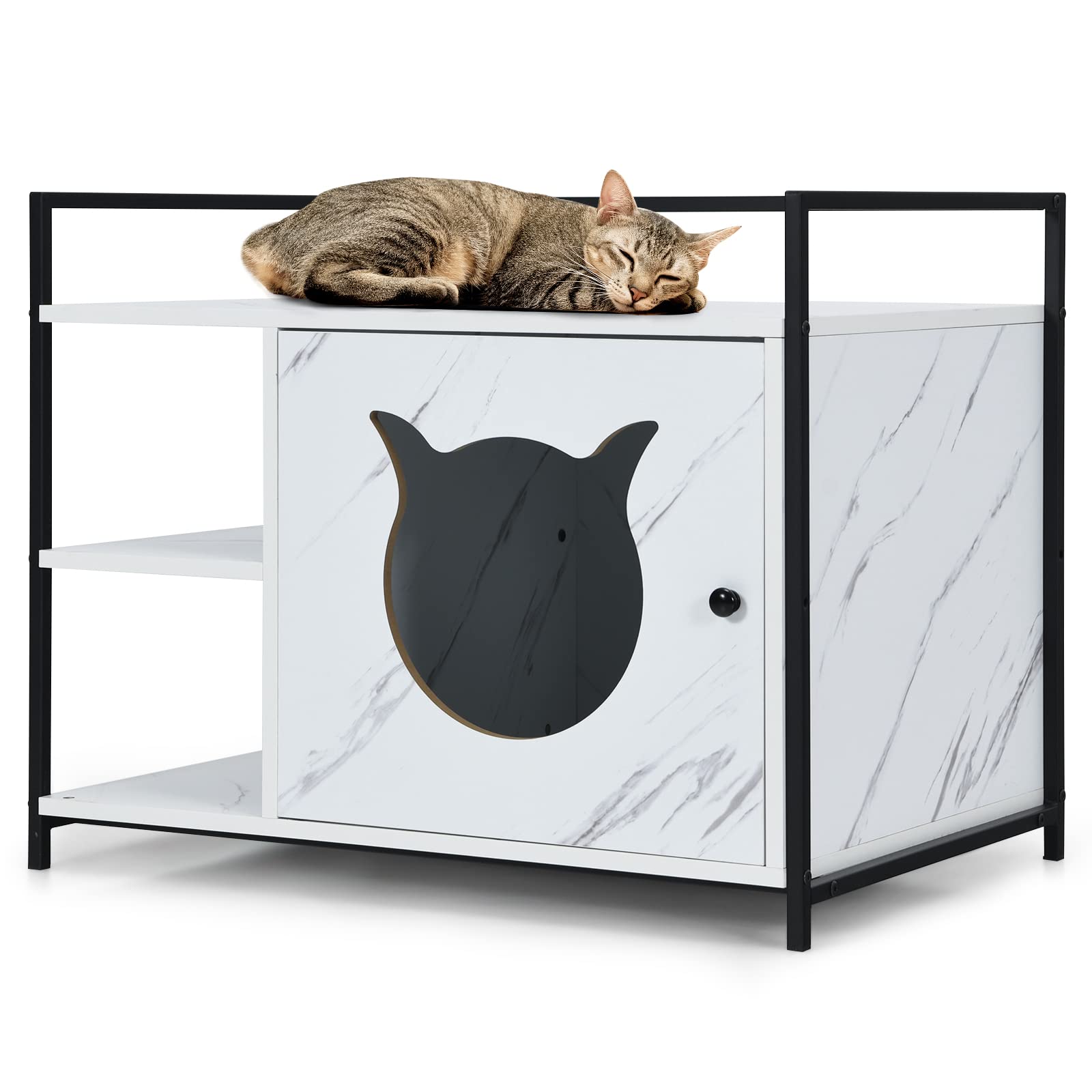 PETSITE Large Cat Litter Box Enclosure - Hidden Litter Box Furniture with Storage Shelves, Washroom Bench Cabinet End Table for Home Decor | Perfect for Living Rooms, Bedrooms & Pet Spaces
