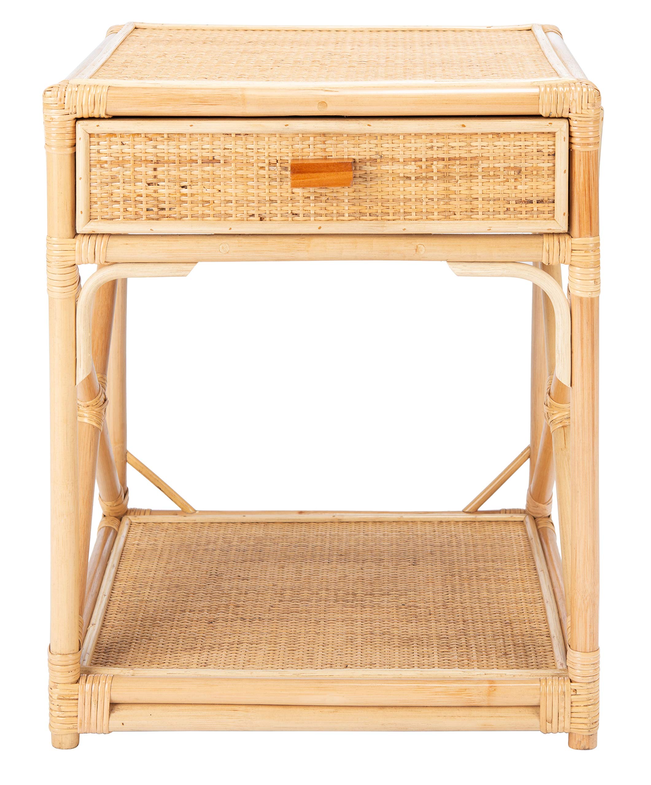 Safavieh Home Bali Coastal Natural 1-Drawer 1-Shelf Nightstand - Beach Style Bedside Table for Bedroom, Living Room & Guest Room Decor