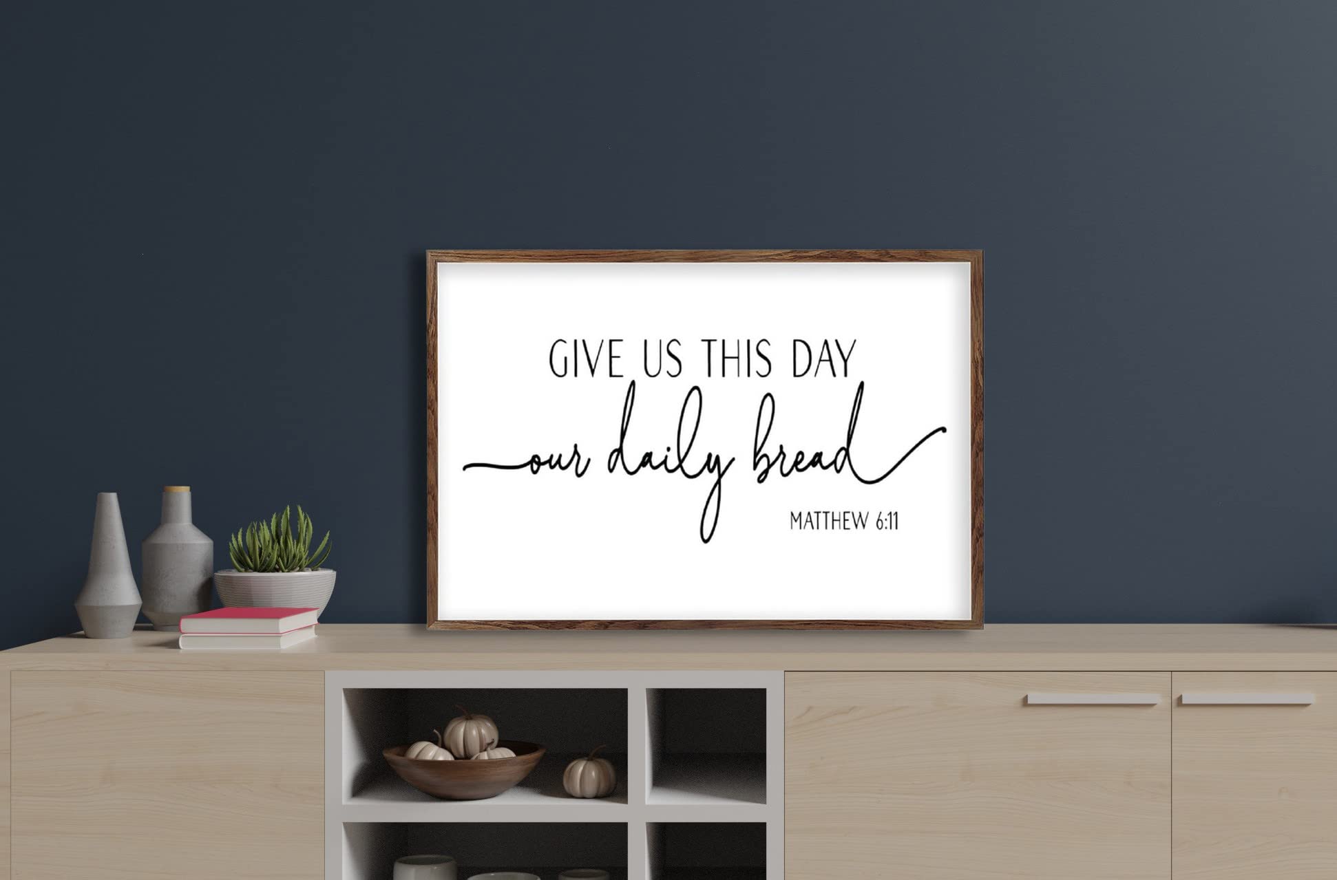 Tamengi Wooden Wall Art - 'Give Us This Day Our Daily Bread' Matthew 6:11 Scripture Sign for Kitchen & Dining Room - Rustic Farmhouse Decor for Christian Homes, Prayer Spaces & Country Style Kitchens