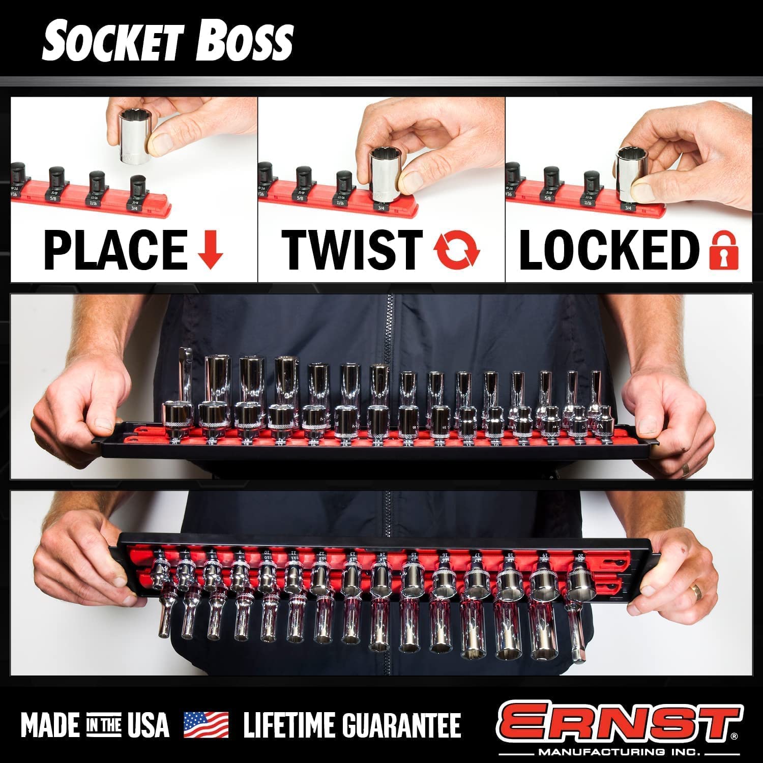 ERNST Socket Boss Combo 3-Pack | Blue Socket Rail Organizers (8511A) | Made in USA | Perfect for Toolbox Organization & Mechanics Workshop Storage