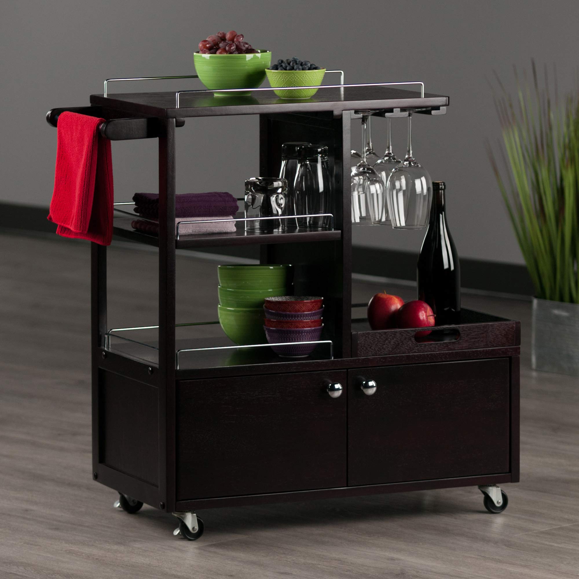 Winsome Wood Galen Entertainment Cart - Rolling TV Stand with Storage Shelf for Living Room, Bedroom, Home Theater - Perfect for Organizing Media Devices & Decor