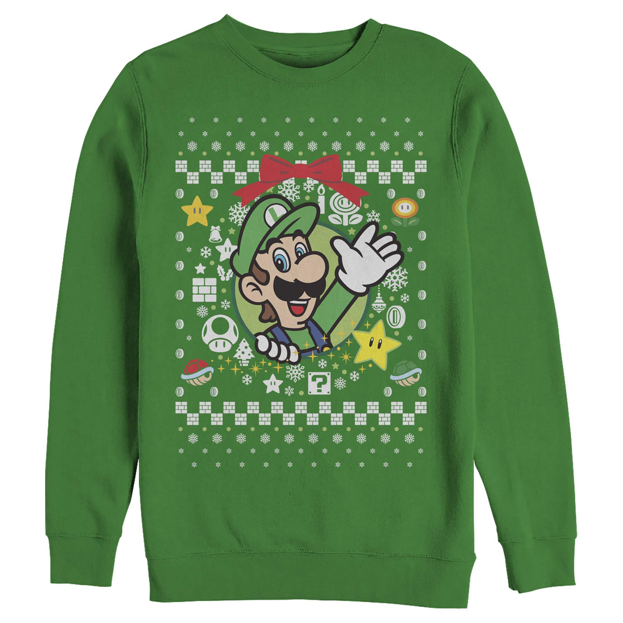 Nintendo Luigi Christmas Wreath Sweater for Men - Cozy Holiday Gaming Pullover for Christmas Parties & Gamer Gifts