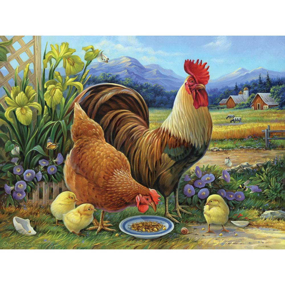 500 Piece Jigsaw Puzzle for Adults - Amber Rooster and Family Farm Scene by Artist Oleg Gavrilov | 18x24 Inch Country Barn Puzzle | Perfect for Relaxation, Family Game Night & Home Decor