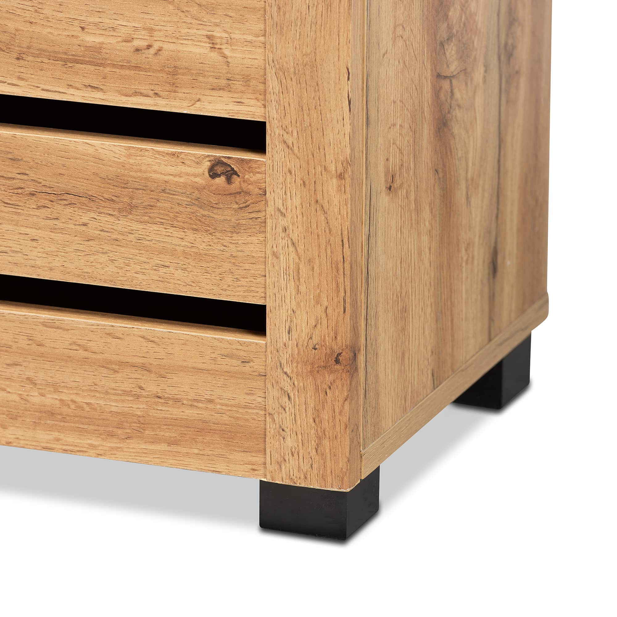 Baxton Studio Adalwin Modern Shoe Cabinet - 2-Door Oak Storage Organizer with Brown Finish | Perfect for Entryway, Closet & Bedroom Shoe Organization