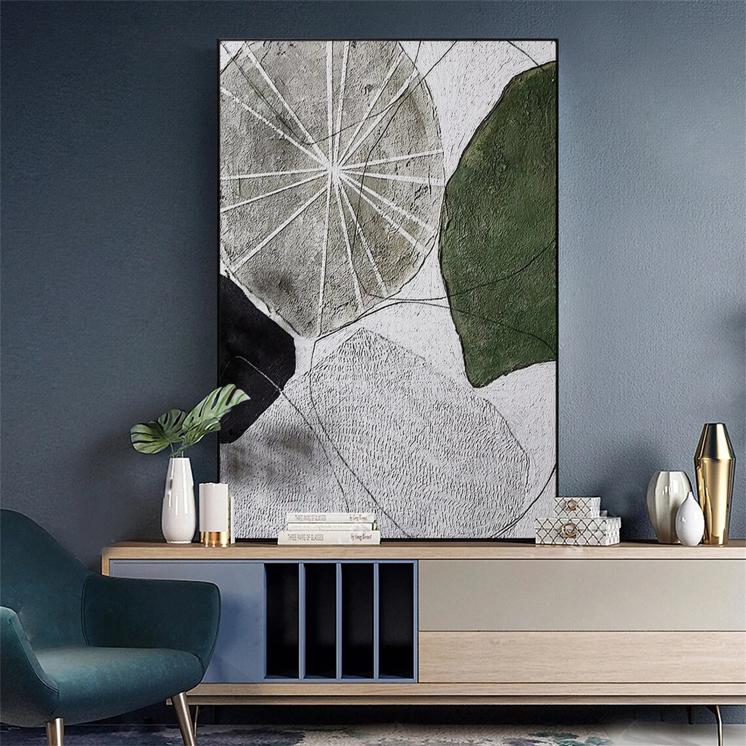 Blue & Green Abstract Wall Art Print #BG058 - Modern Canvas Painting for Living Room, Bedroom & Office Decor