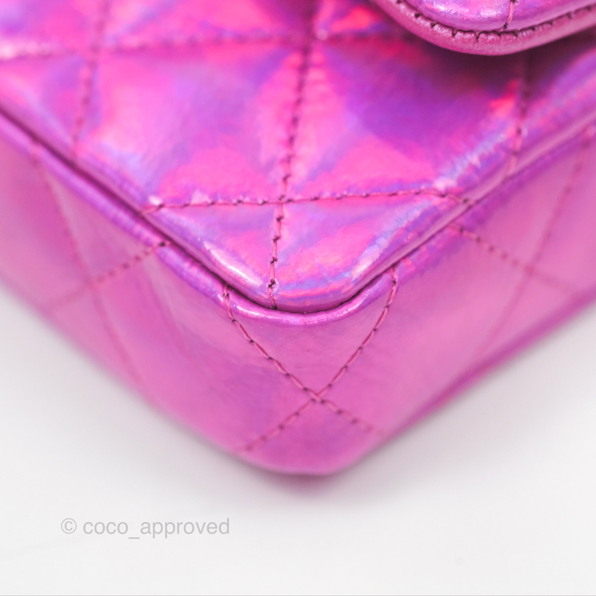 Chanel Fuchsia Iridescent Mirror Goatskin Card Holder with Hook - Luxury Wallet for Women, Perfect for Everyday Use & Travel Accessories