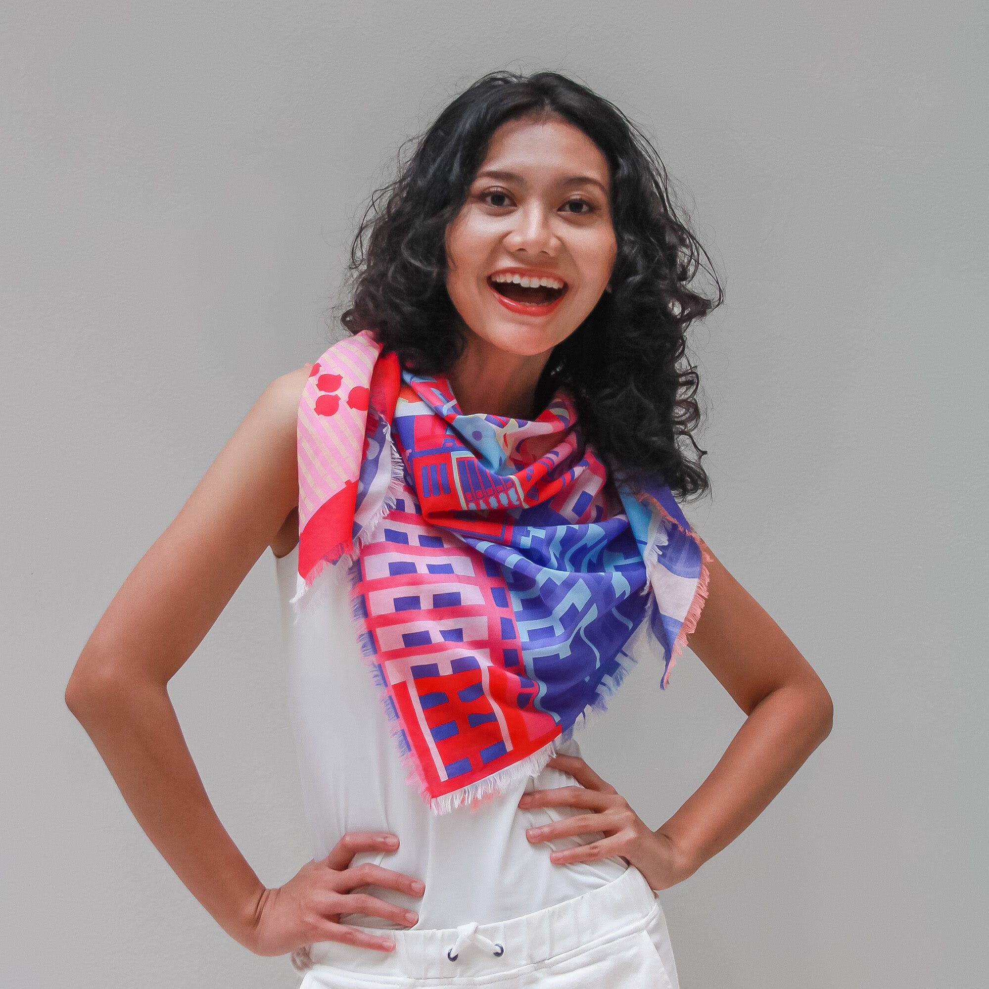 Vibrant Singapore-Themed Cotton Scarf - Lightweight & Breathable Fashion Accessory for Women - Perfect for Travel, Gifts, and Everyday Style