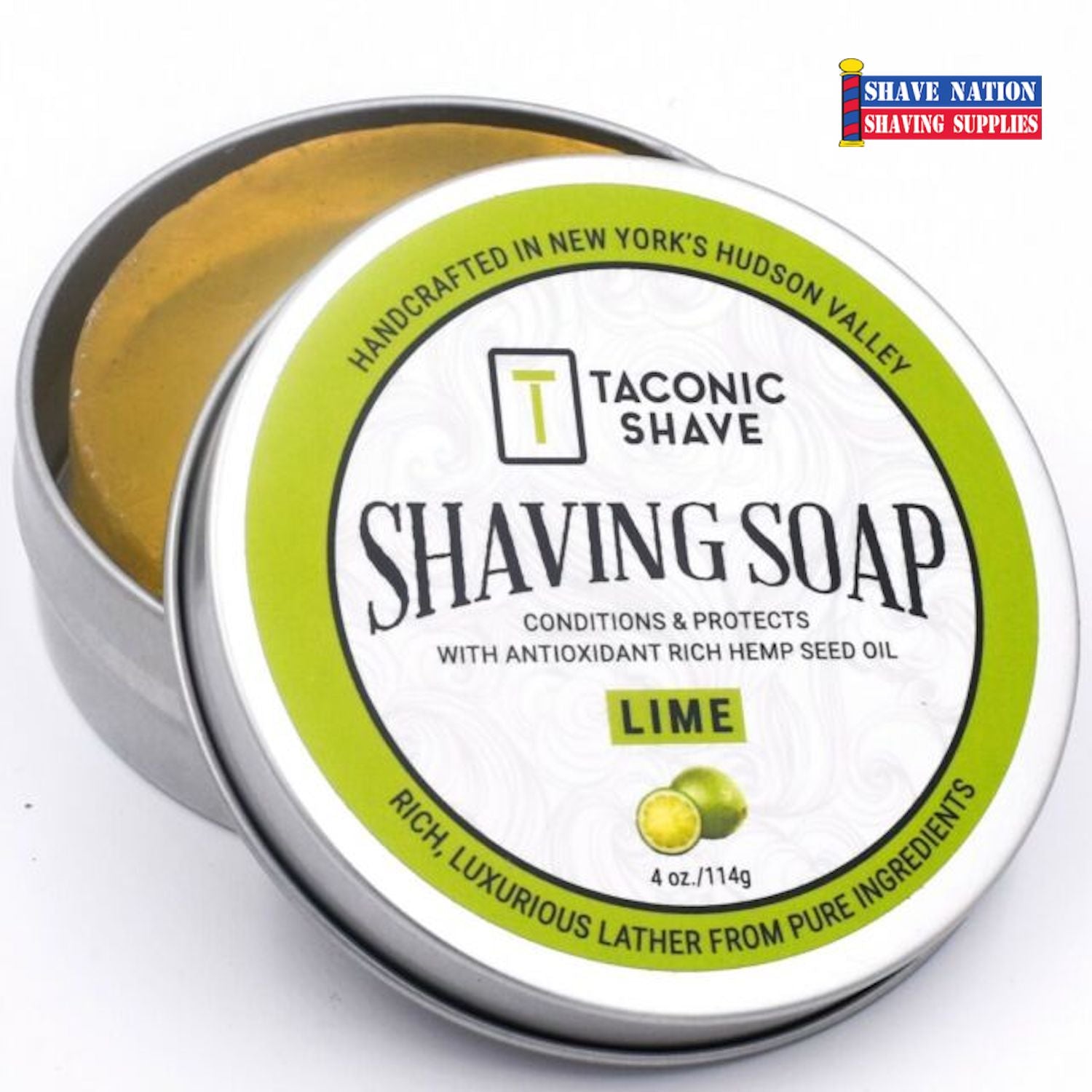 Taconic Lime Shaving Soap in Tin - Refreshing Men's Grooming Soap for Smooth Shaving - Perfect for Travel & Daily Shaving Routine