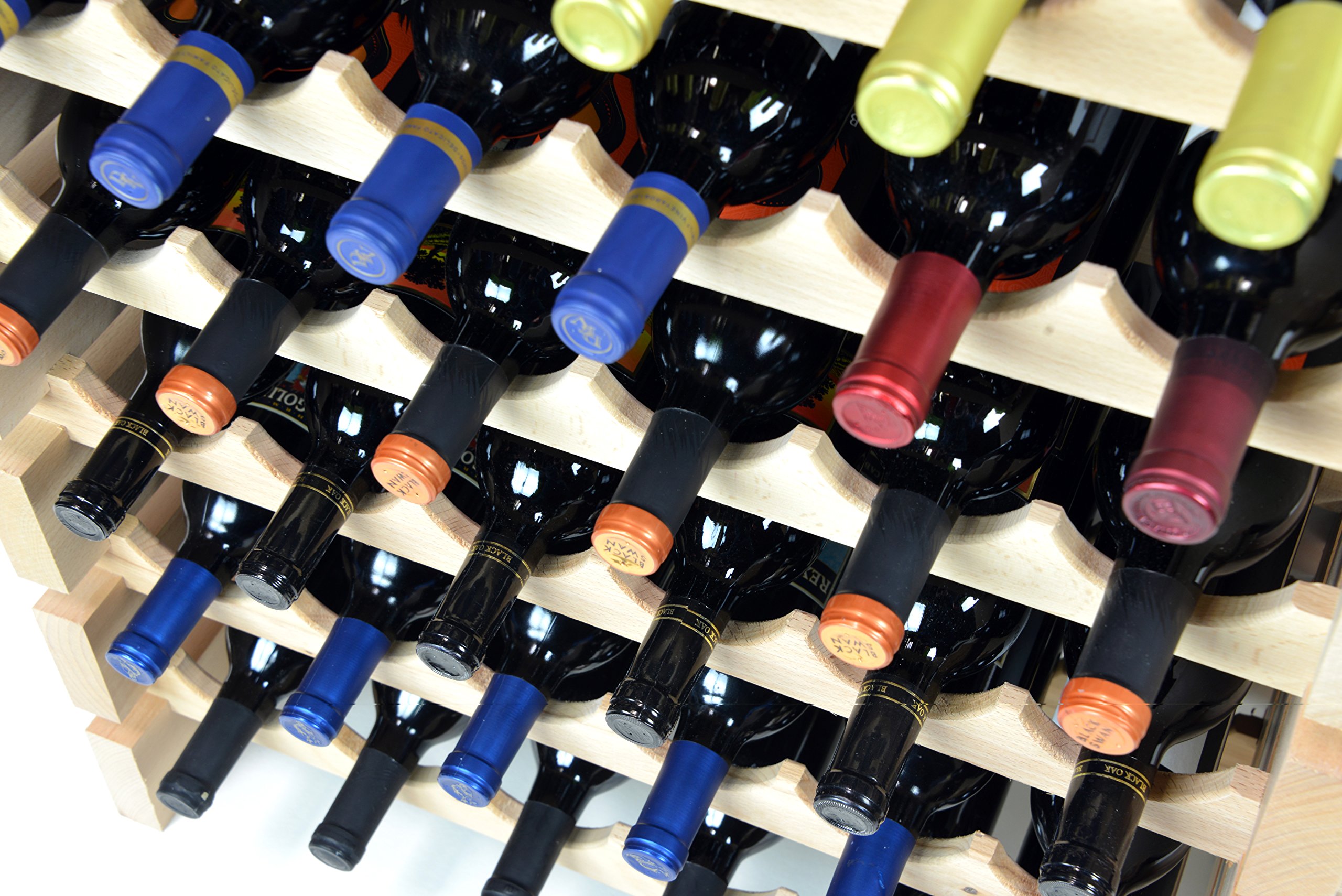 Premium Modular Beechwood Wine Rack - Holds 32-96 Bottles (8 Bottles Wide, 12 Rows) | Space-Saving Storage for Wine Cellars, Restaurants & Home Bars | Newest Improved Design (80-Bottle Capacity - 10 Rows)