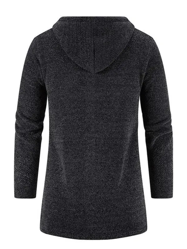 Men's Long Hooded Zipper Cardigan Sweater - Warm Fleece Lined Pullover for Casual Wear & Outdoor Activities