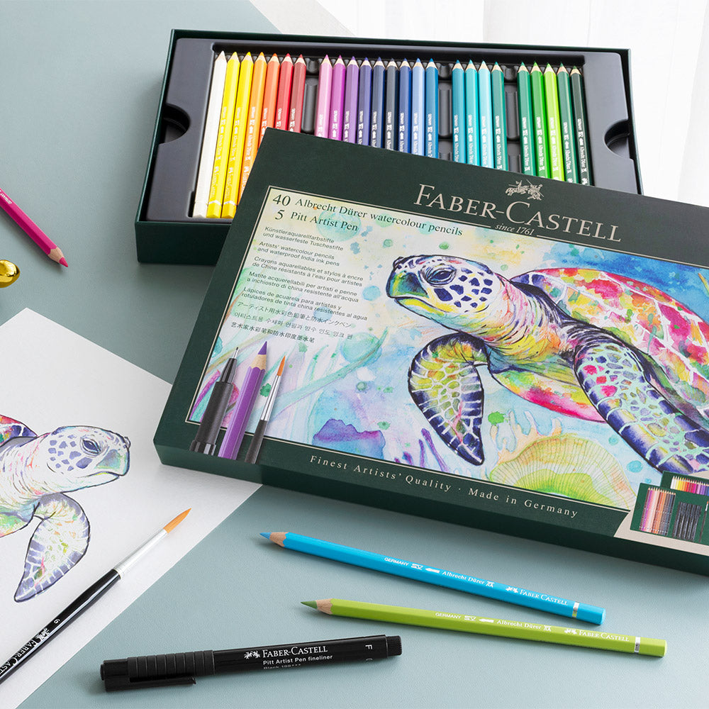 Faber-Castell Albrecht Dürer Watercolor Pencils & Pitt Artist Pens Gift Set - 46 Piece Art Supplies for Professional Drawing, Sketching & Watercolor Painting - Perfect for Artists, Students & Creative Projects