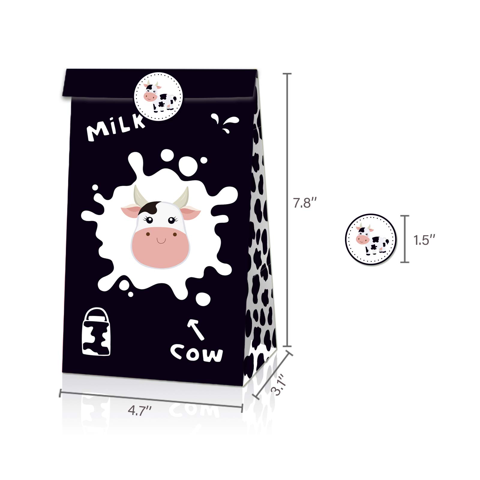 24 Pack Cow Print Party Favor Bags - Cute Cow Pattern Gift Bags for Cookies, Cakes, Chocolates & Candy - Perfect for Birthday Parties, Graduation, Baby Showers & Holiday Celebrations