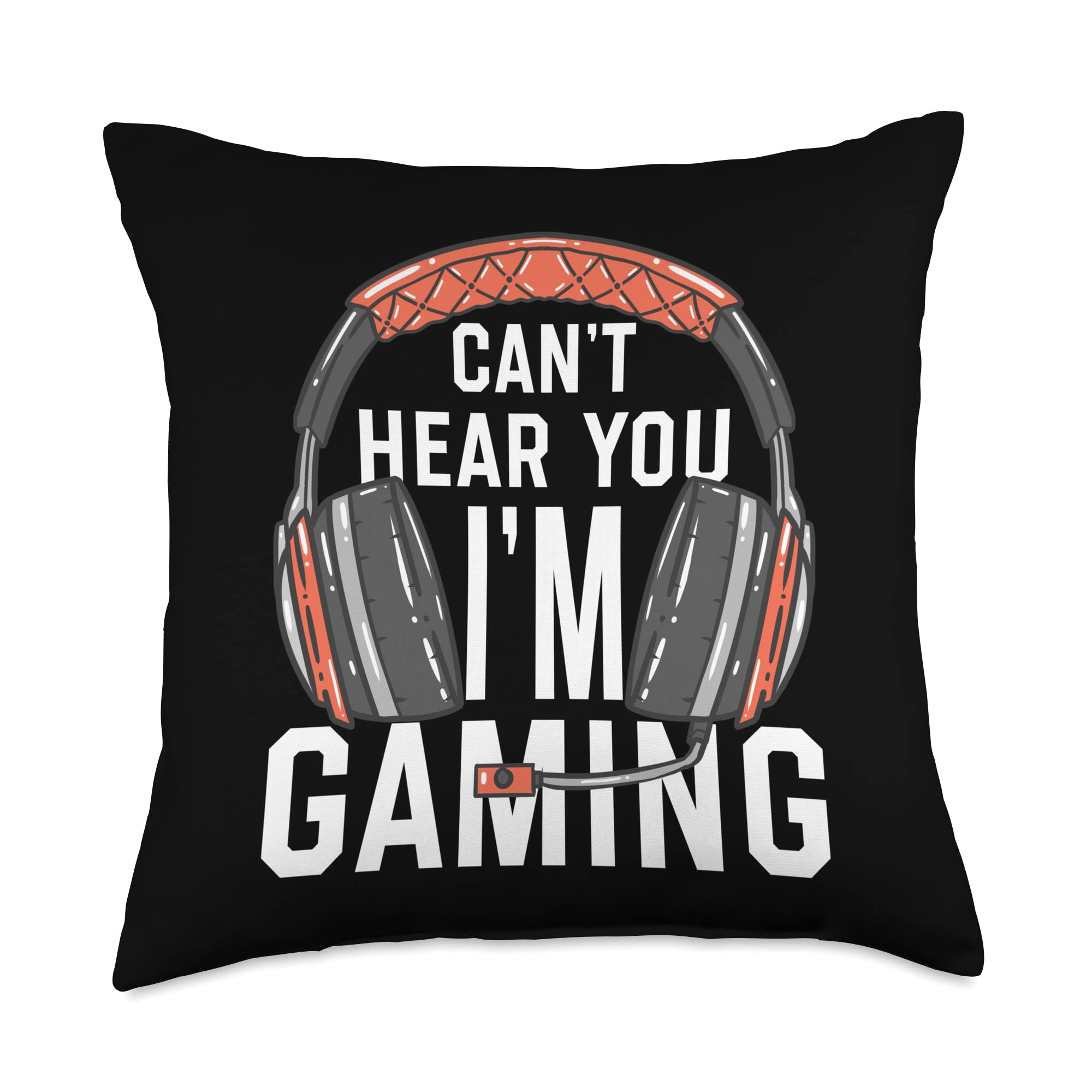 Funny Gamer Headset Can't Hear You I'm Gaming Throw Pillow - 18x18 Inches Multicolor Decor for Gaming Room, Bedroom & Office