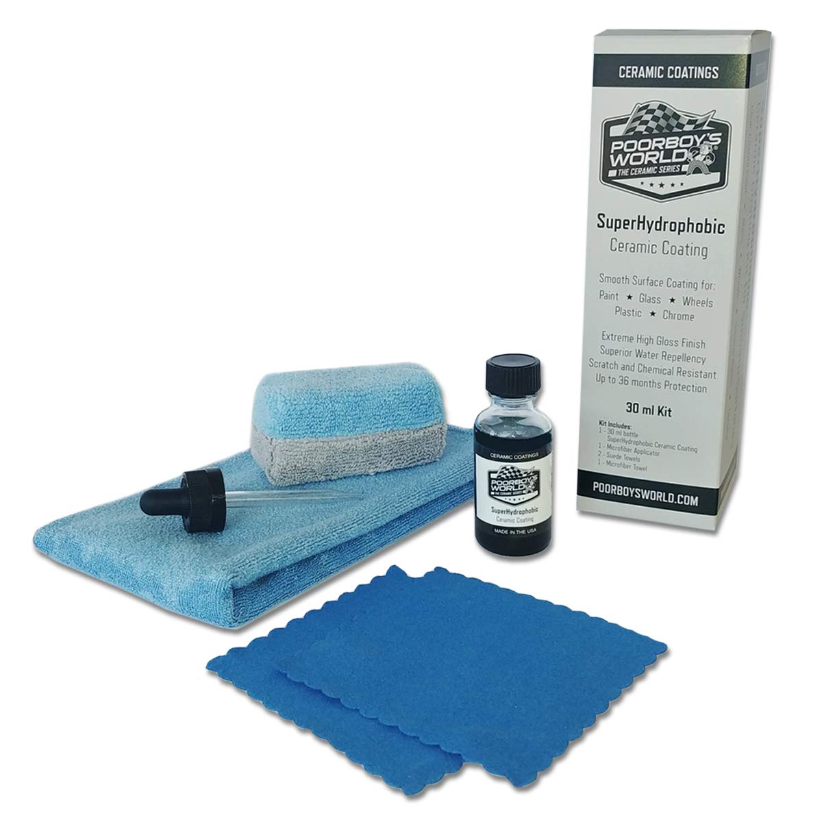 Poorboy's World SuperHydrophobic Ceramic Coating 30ml Kit - Ultimate Car Paint Protection & Water Repellent Coating for Long-Lasting Shine | Perfect for Cars, Motorcycles & Boats