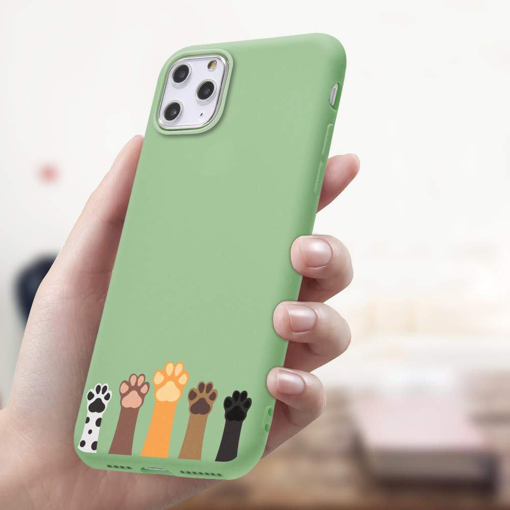 JOYLAND Mustard Green Silicone Case for iPhone 12 Mini - Cute Cat & Dog Paws Pattern, Flexible Soft TPU Bumper Cover | Perfect for Everyday Use, Gift Giving & Pet Lovers