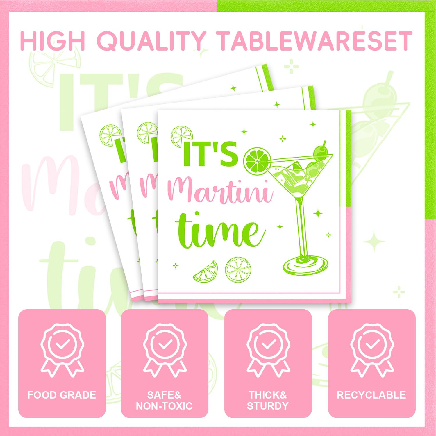 48PCS Pink and Green Martini Birthday Party Supplies - Disposable Plates, Napkins, Forks for 16 Guests - A Tini Bit Older Theme Decorations - Perfect for Cocktail Parties, Bachelorette Celebrations & 21st Birthday Events