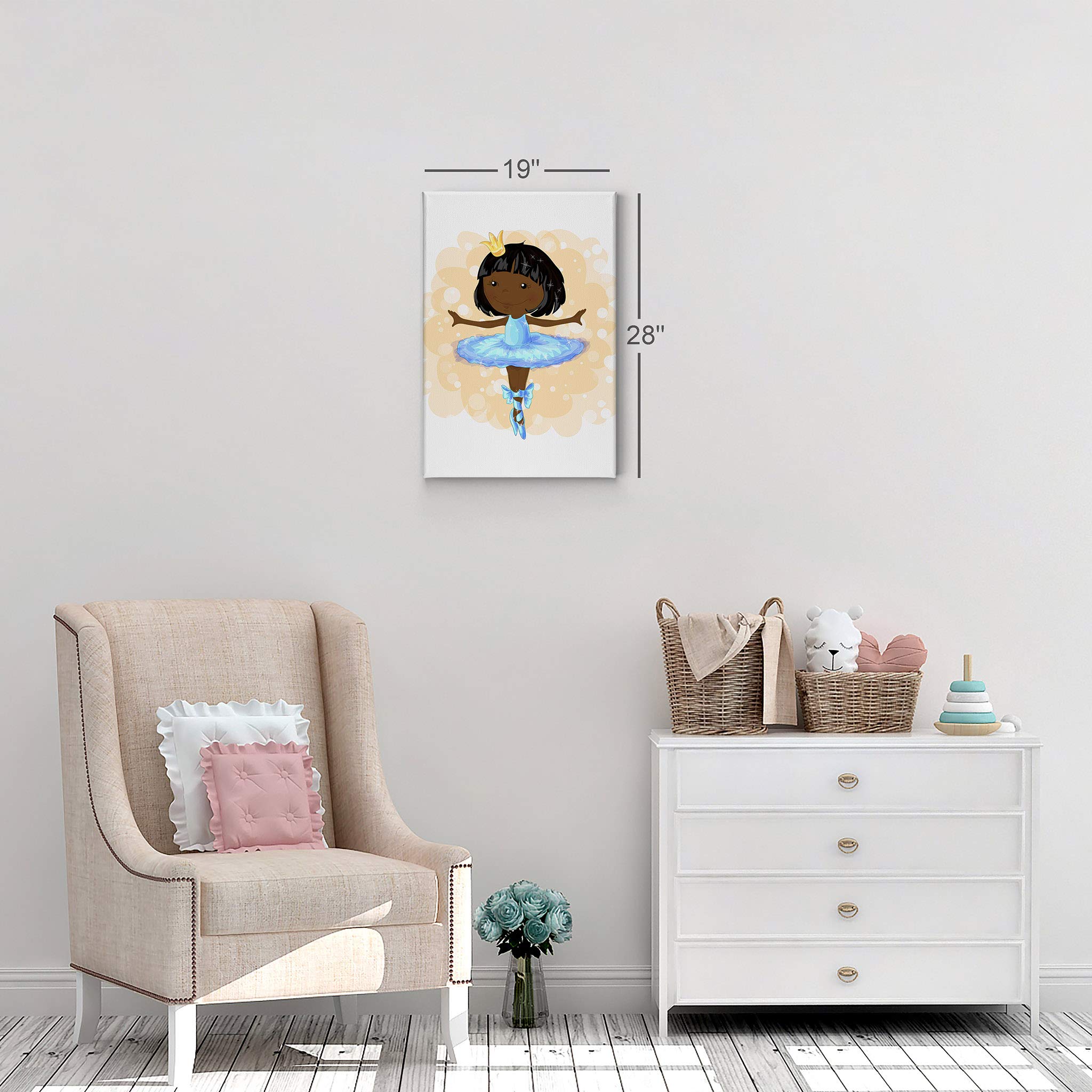 African American Ballerina Canvas Wall Art - Smile Art Design Cute Dance Painting for Kids Room, Nursery & Baby Room Decor - 40x30 Inch Ready to Hang Made in USA - Perfect for Bedroom, Playroom & Gift Ideas