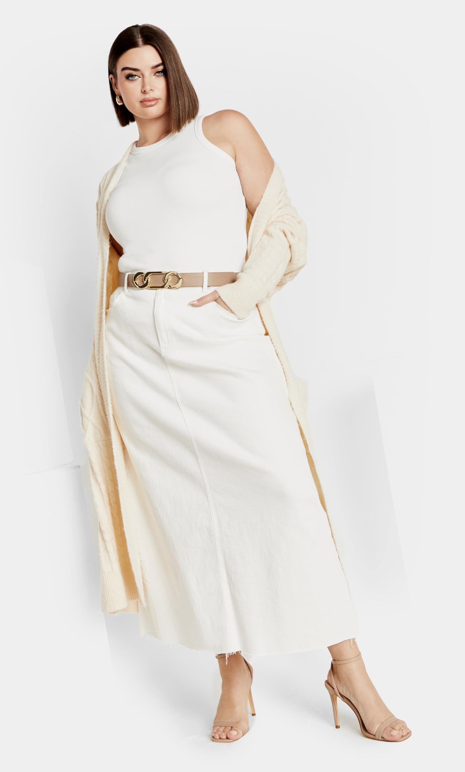 Women's Plus Size Kelsey Cardigan - Soft Cream Open Front Long Sleeve Knit Sweater for Casual Wear, Office & Fall Layering