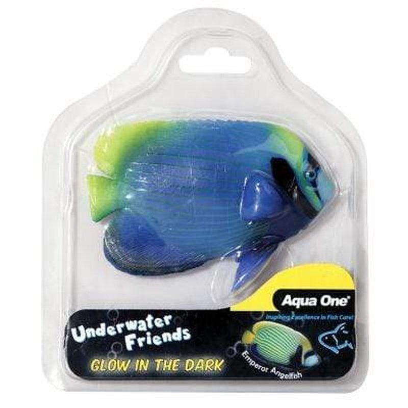 Aqua One Underwater Friends Glow in The Dark Floating Emperor Angelfish - Realistic Glowing Fish Toy for Kids Bath Time & Pool Play | Fun Night Light Decor for Bedrooms & Aquariums