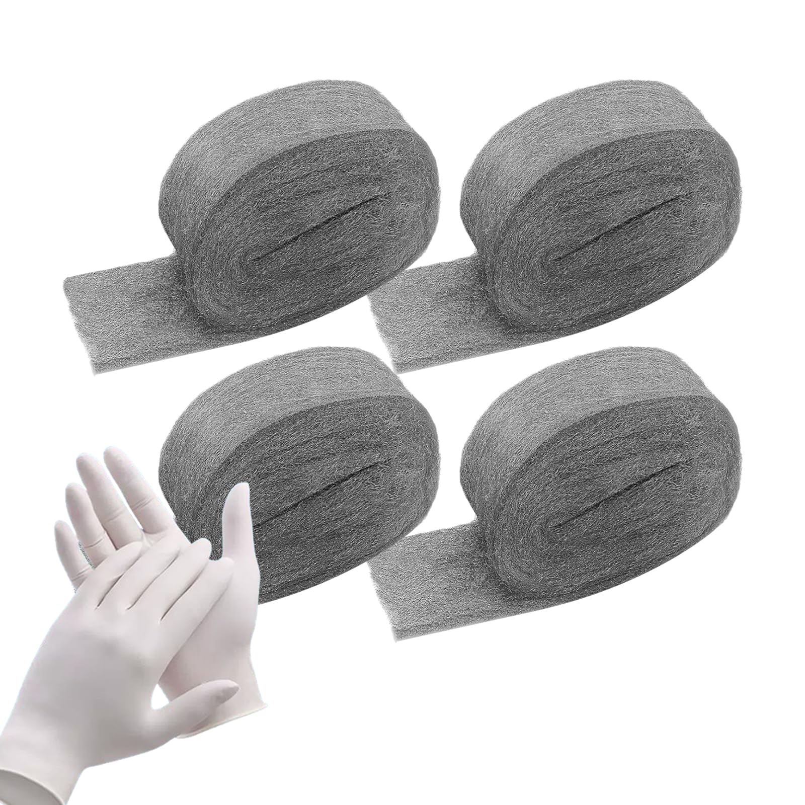 Premium Steel Wool Pads - Coarse Grade 3# (4-Pack) for Rust Removal, Grime Cleaning, Polishing Auto Parts & Chrome Wheels, Floor Scuff Marks - Includes Protective Gloves | Ideal for Automotive Detailing, Home Renovation & DIY Projects