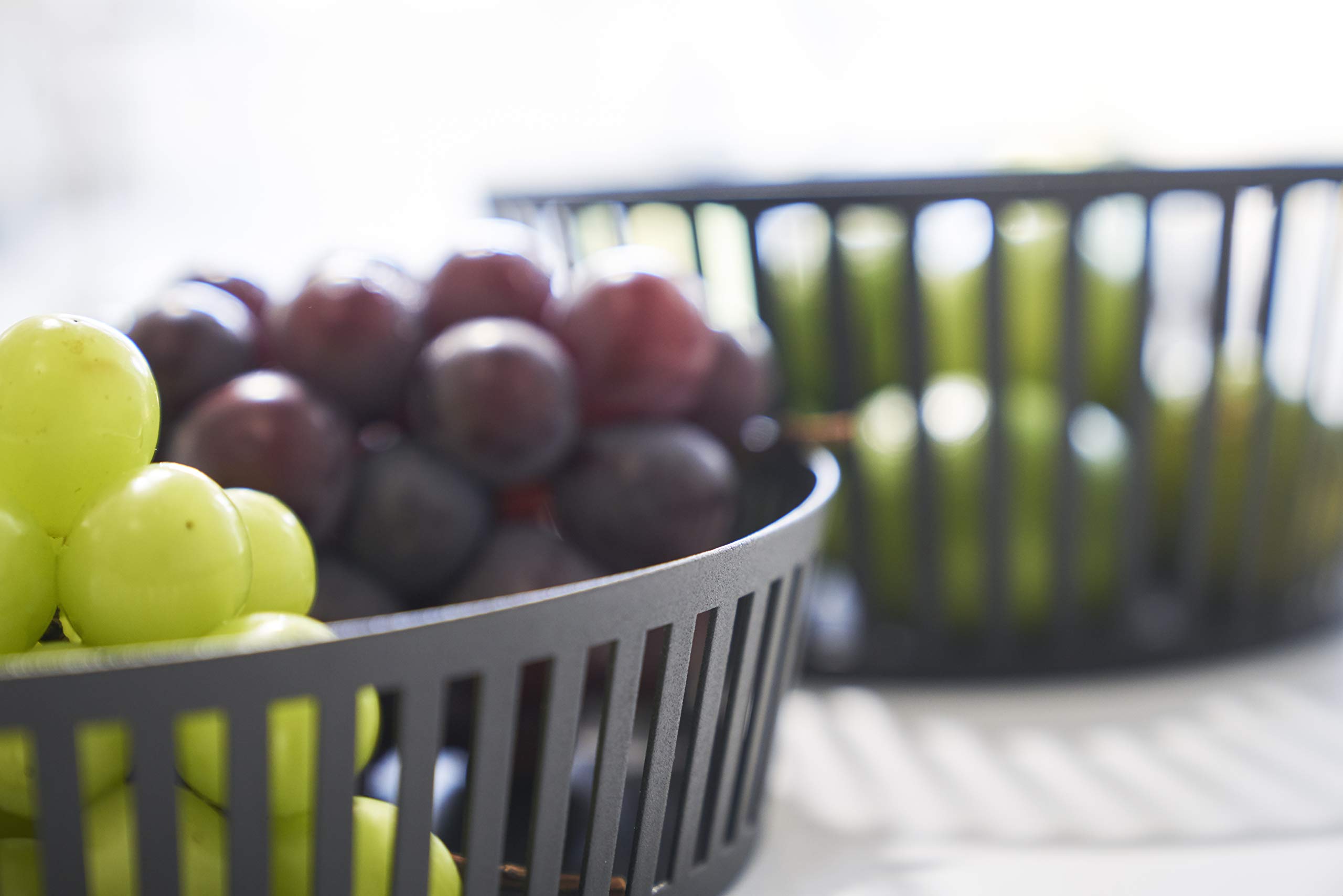 Yamazaki Home Striped Steel Fruit Basket - Durable Kitchen Storage Organizer for Fruits & Vegetables - Perfect for Countertop, Pantry, or Dining Table Display