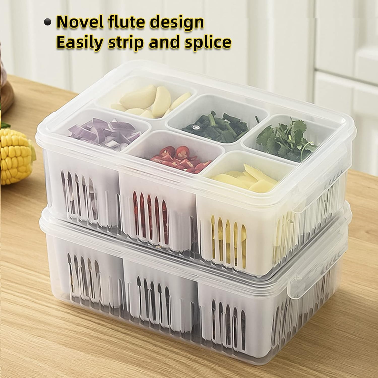 UCRAVO 6-Compartment Divided Veggie Tray - Airtight Snackle Box & Charcuterie Container for Food Storage | Refrigerator Safe Food Prep Containers | Perfect for Meal Prep, Party Platters & Fruit Organization (1 Pack)