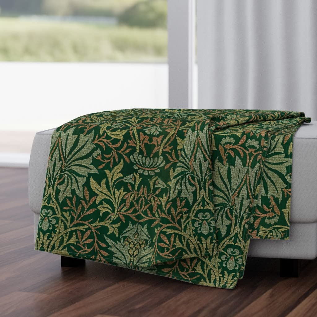 Luxe Velvet Throw Blanket 50x70 Inches - Vintage Floral Garden Print in Green | Soft Cozy Blanket for Bed, Couch & Home Decor | Nature Inspired Art Design