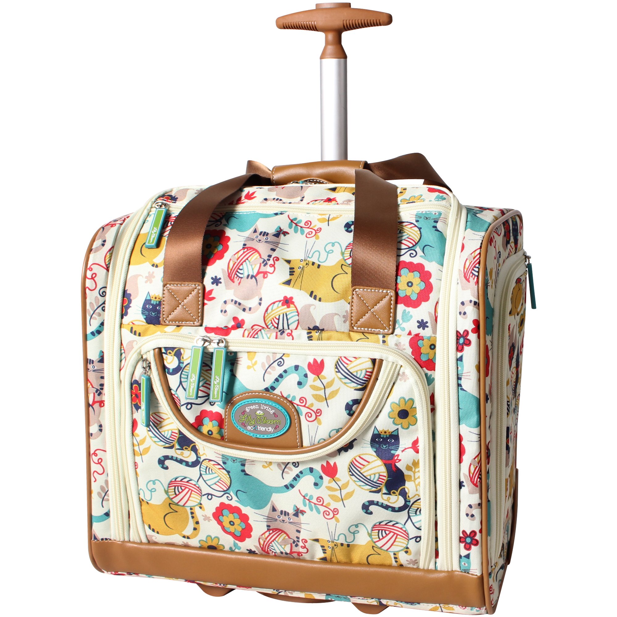 Lily Bloom Designer 15 Inch Carry On Luggage - Lightweight Weekender Overnight Business Travel Suitcase with 2 Rolling Wheels - Under Seat Rolling Bag for Women (Furry Friend) - Perfect for Airplane, Train & Weekend Getaways