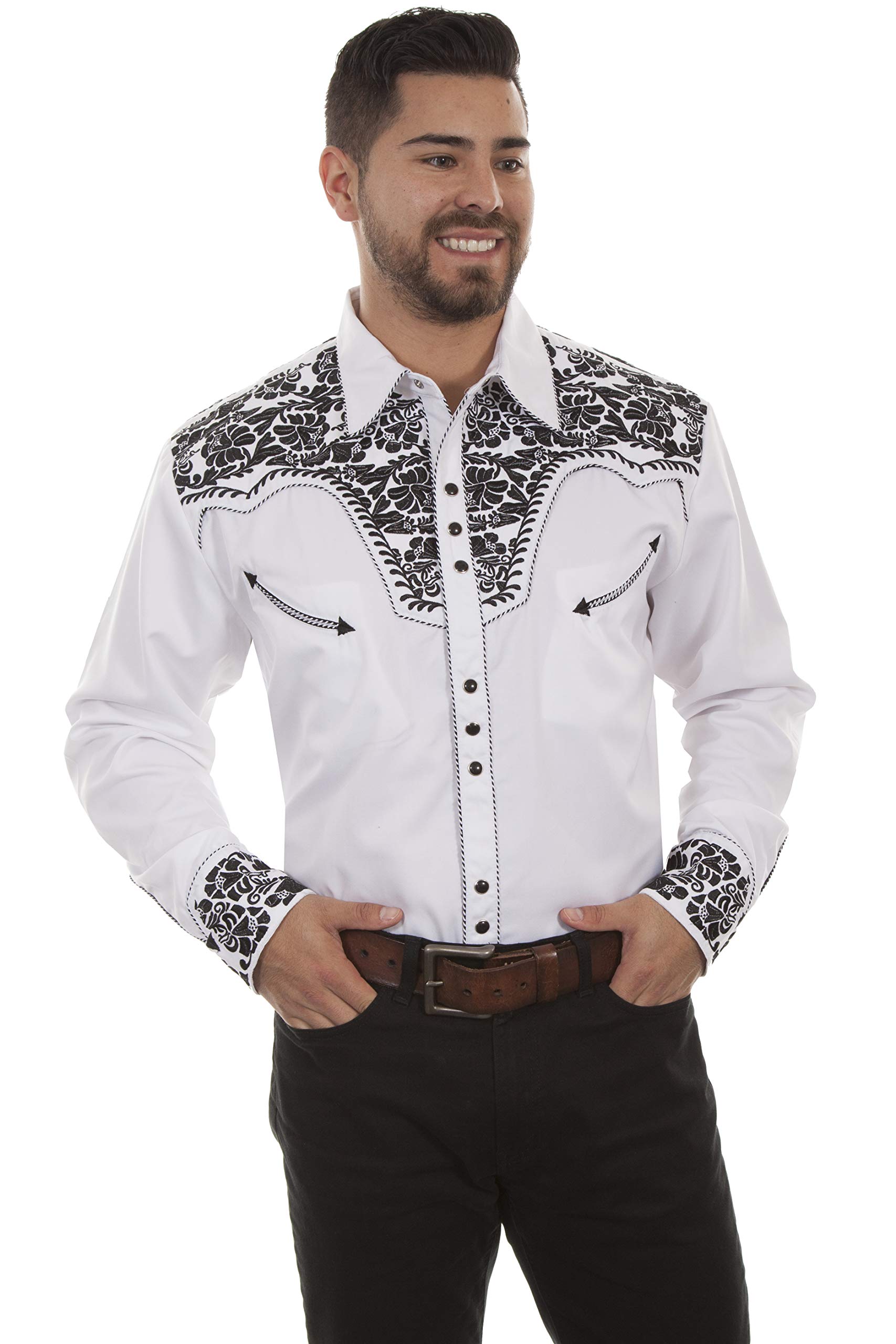 Men's Floral Embroidered Western Shirt P-634 by Scully for Compo Clothing | Stylish Cowboy Shirt for Rodeo, Country Music Festivals & Casual Wear