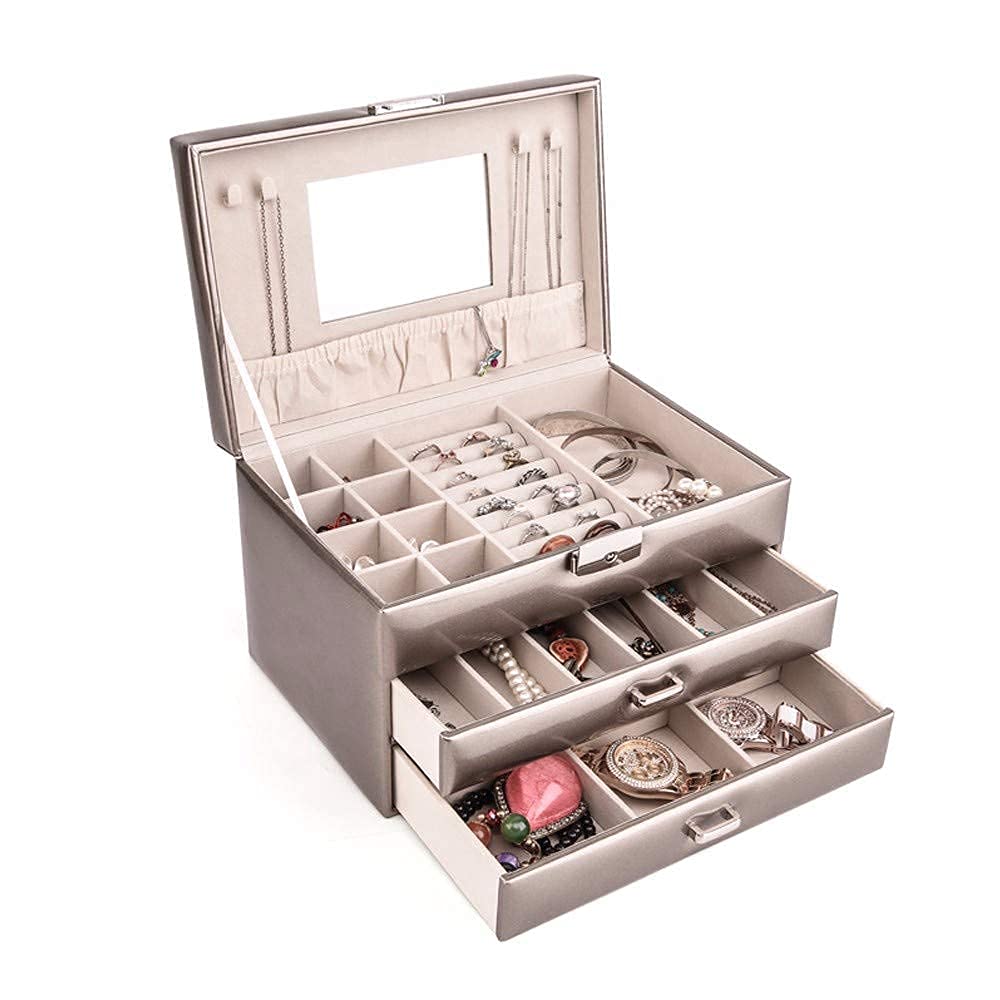 Mini Jewelry Box with Mirror & Lock - Large Capacity Travel Jewelry Storage Organizer for Necklaces, Rings & Earrings | Perfect for Travel, Home Display & Gift Giving